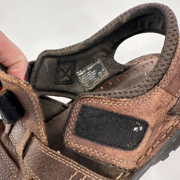 Y2K Faded Glory Mens Leather Chunky Fisherman Sandals Brown Size 10 Vintage - Picture 7 of 8